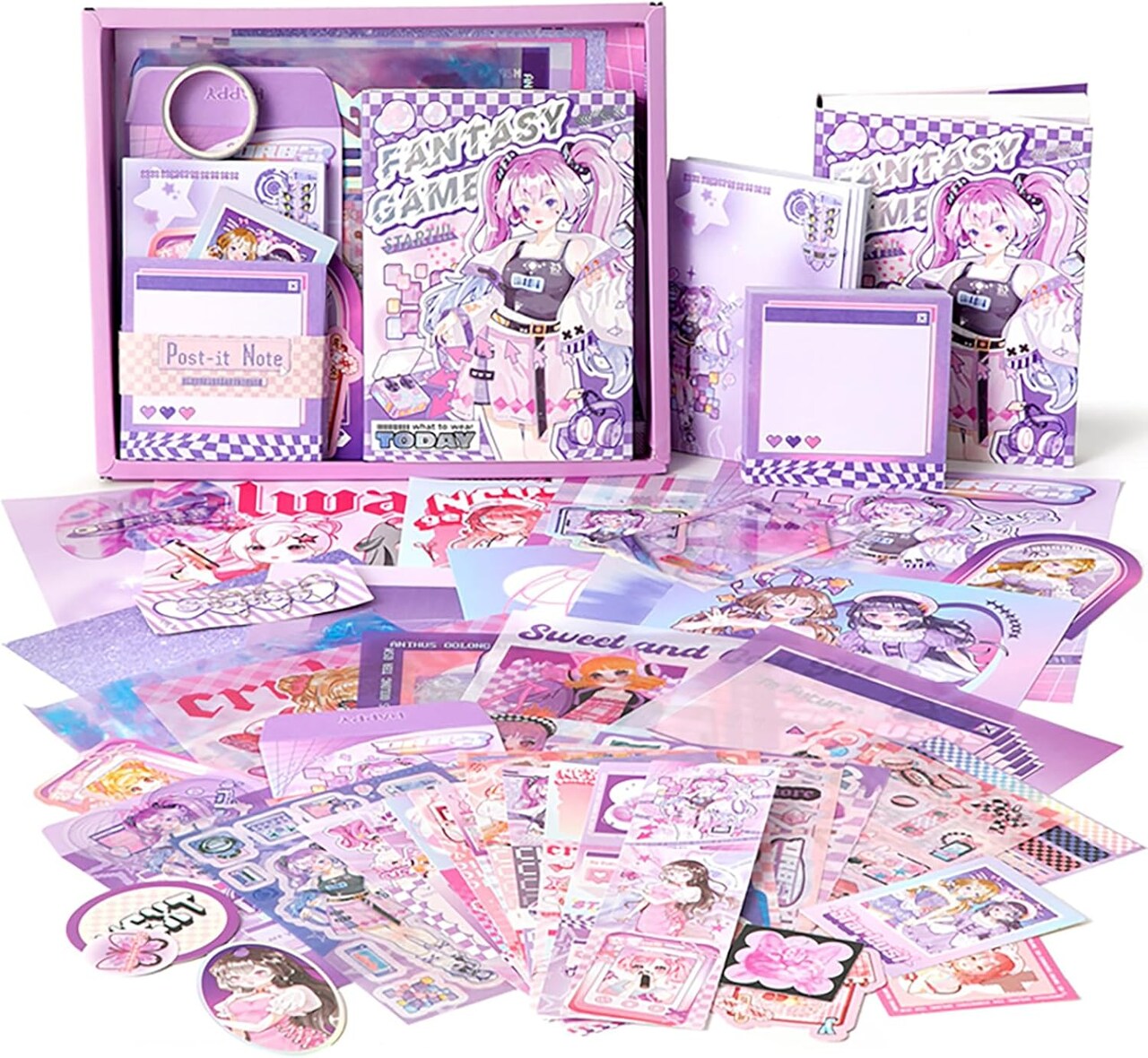 Scrapbook kit for Girls A6 Grid Kawaii notebooks Stationery Junk Journal Kit Scrapbooking Supplies kit Craft DIY Gift for Adult Teen Girl Cute Bullet Journal